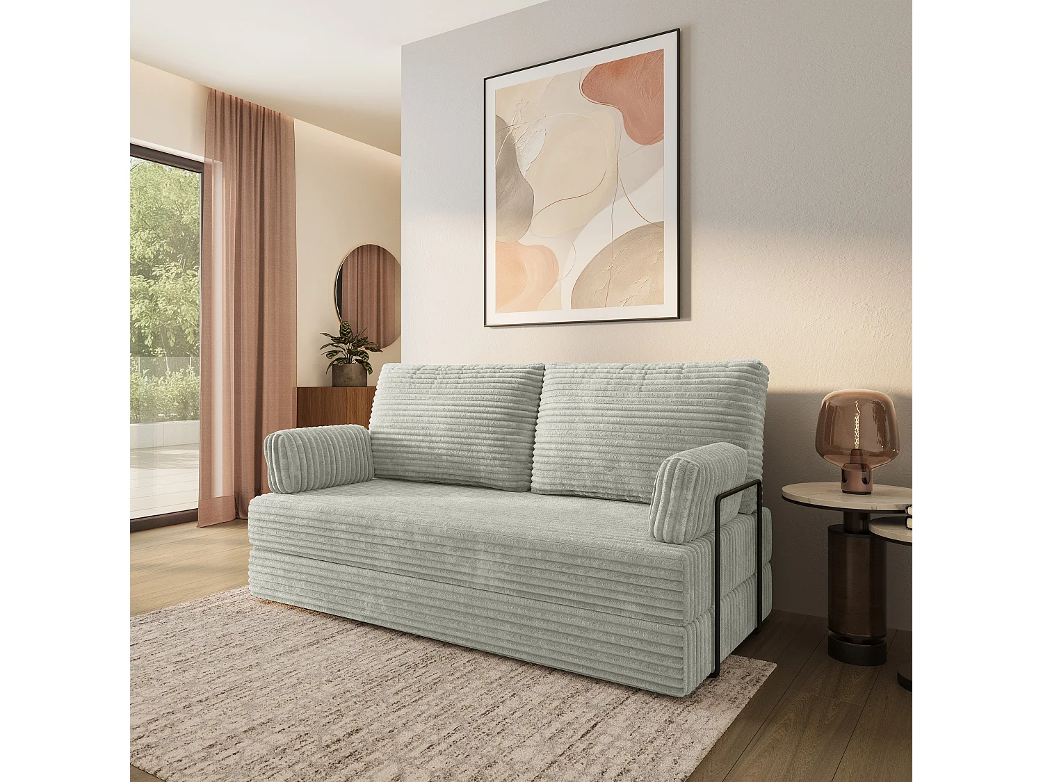 Canapé compressé SILAR avec cadre métallique, Velours côtelé TILIA, Gris clair