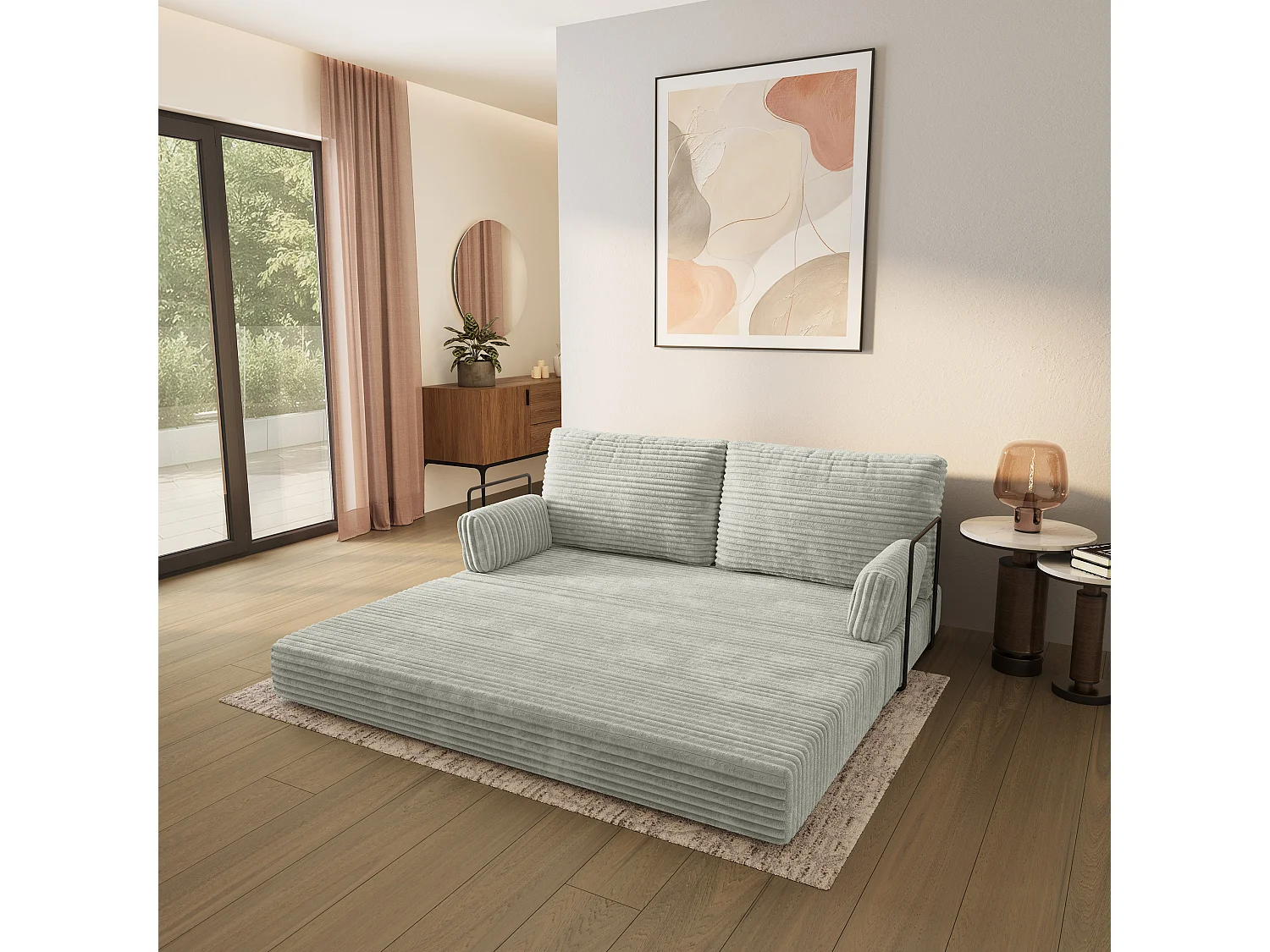 Canapé compressé SILAR avec cadre métallique, Velours côtelé TILIA, Gris clair