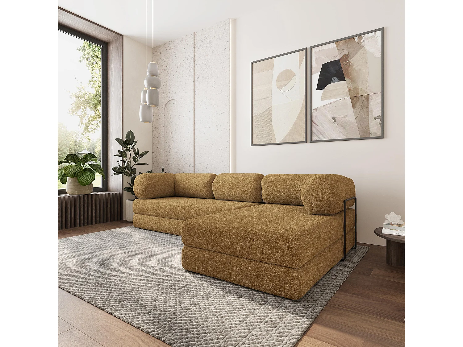 Canapé convertible compressé KELI, avec cadre métallique, bouclé Orange