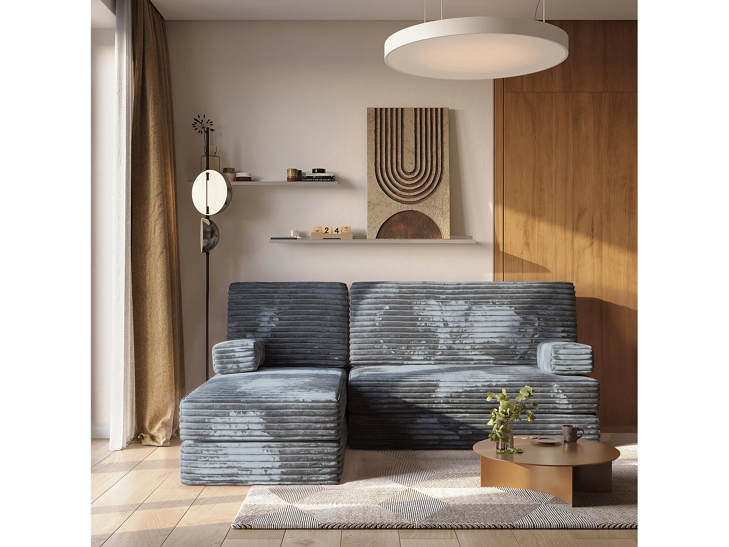 Canapé convertible compressé NOTIA, sans cadre métallique, velours côtelé TILIA Gris