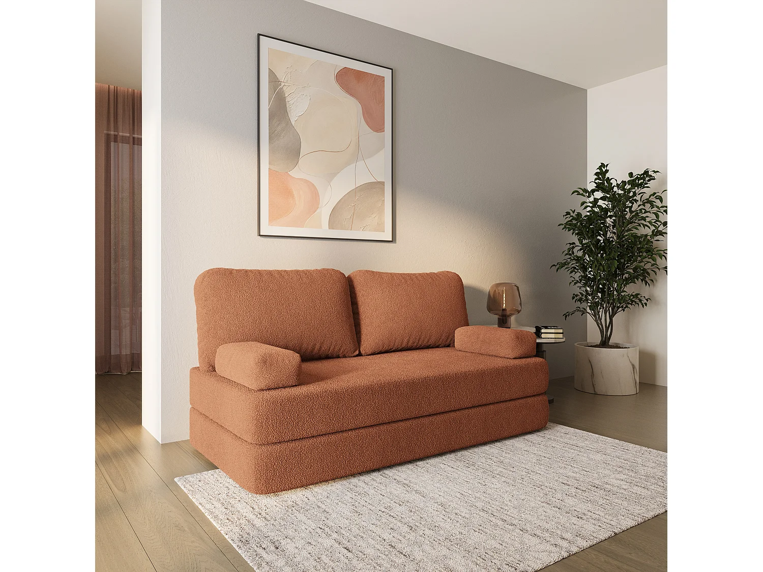 Canapé compressé NIKSI sans cadre métallique, Tissu bouclé, Cuivré