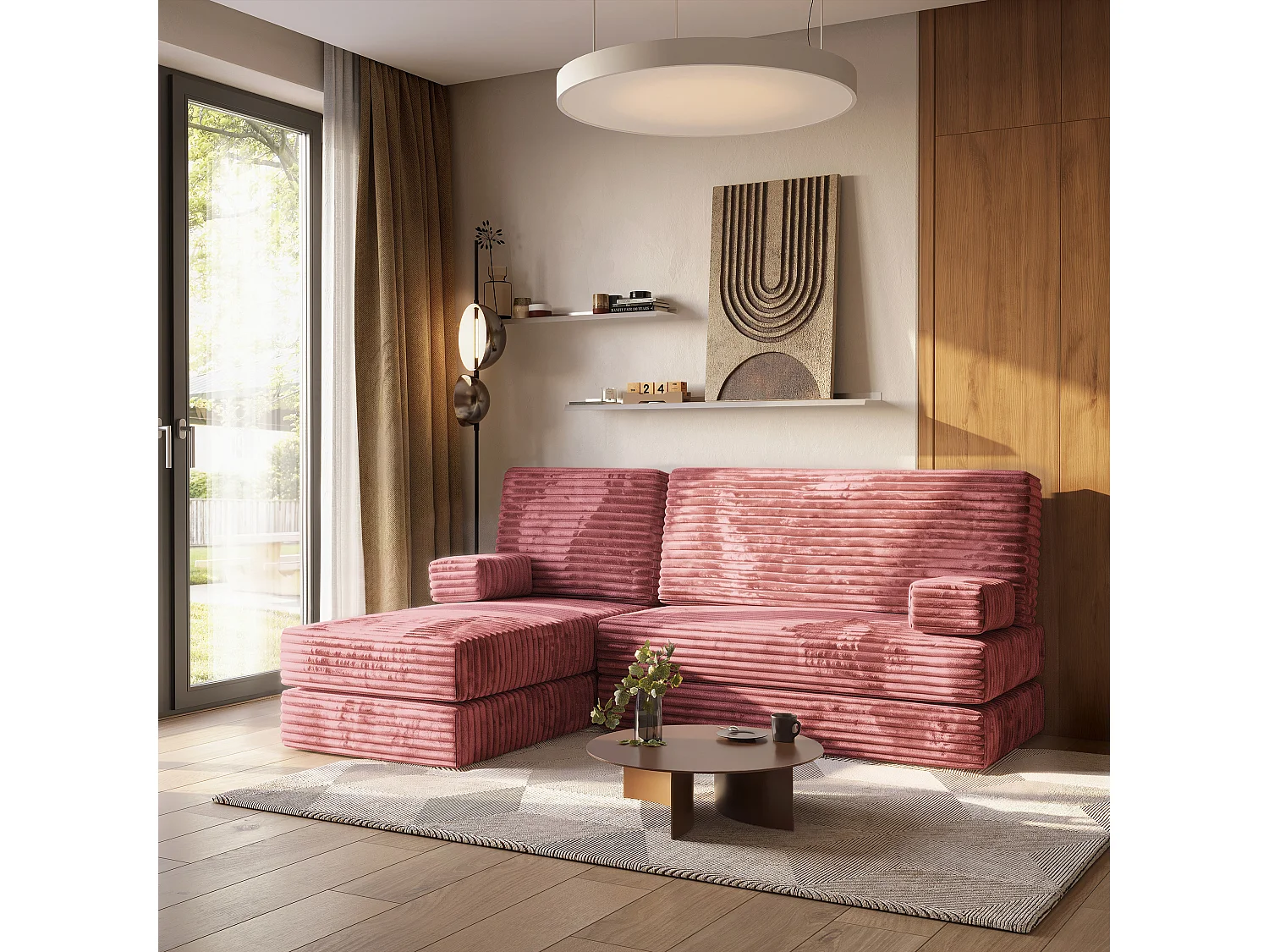 Canapé convertible compressé NOTIA, sans cadre métallique, velours côtelé TILIA Rose