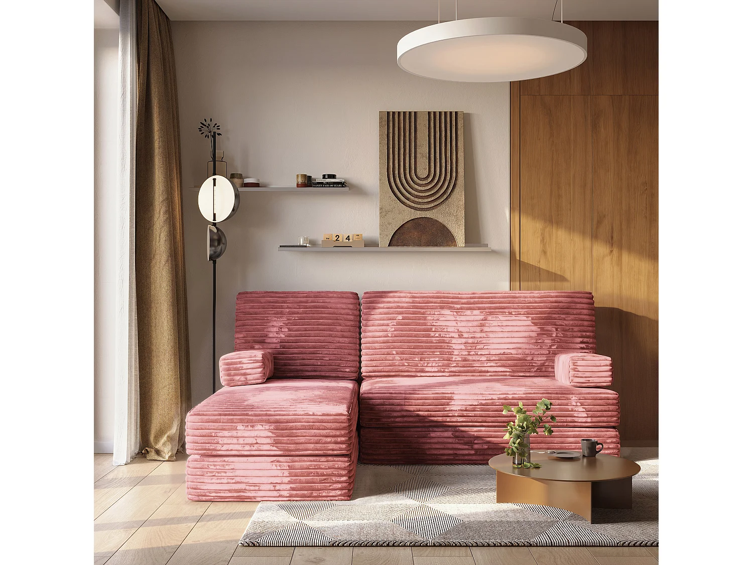 Canapé convertible compressé NOTIA, sans cadre métallique, velours côtelé TILIA Rose