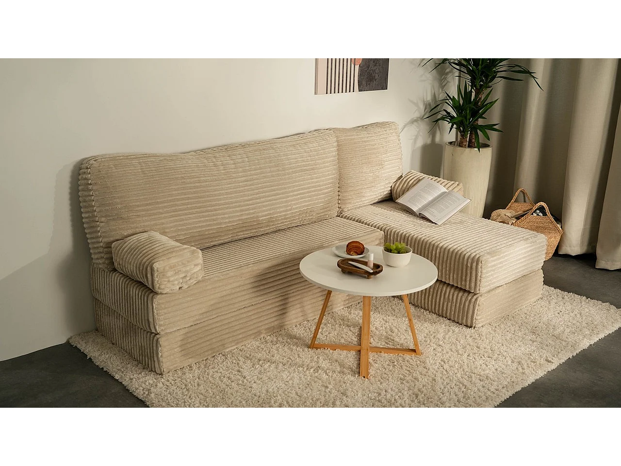 Modulares Ecksofa NOTIA, mit Schlaffunktion, Cord Puderrosa