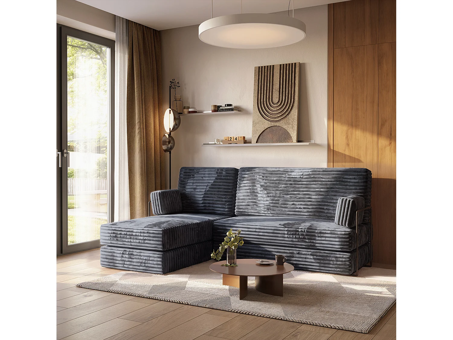 Canapé convertible compressé NOTIA, avec cadre métallique, velours côtelé TILIA Gris