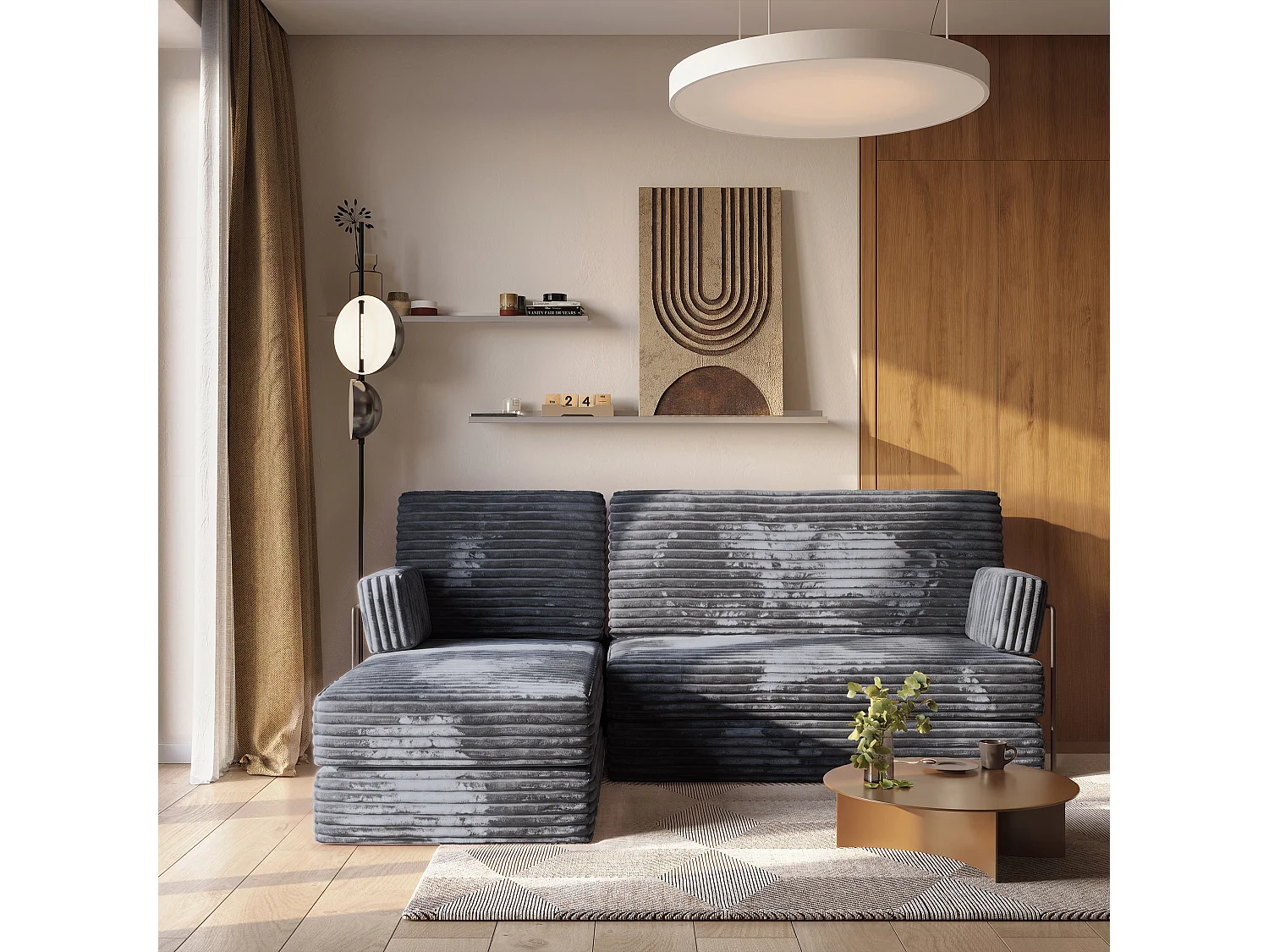 Canapé convertible compressé NOTIA, avec cadre métallique, velours côtelé TILIA Gris