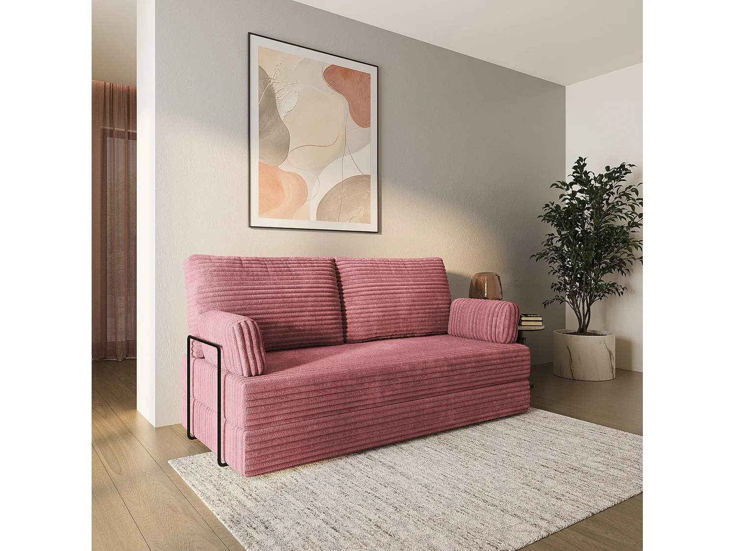 Canapé compressé SILAR avec cadre métallique, Velours côtelé TILIA, Rose poudré