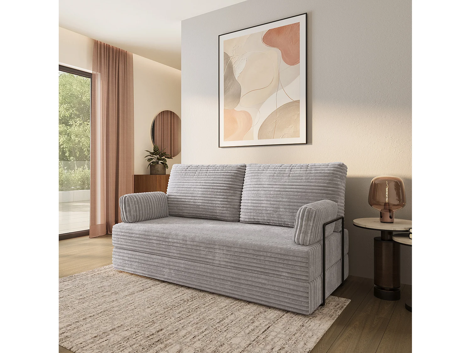 Canapé compressé SILAR avec cadre métallique, Velours côtelé TILIA, Gris clair