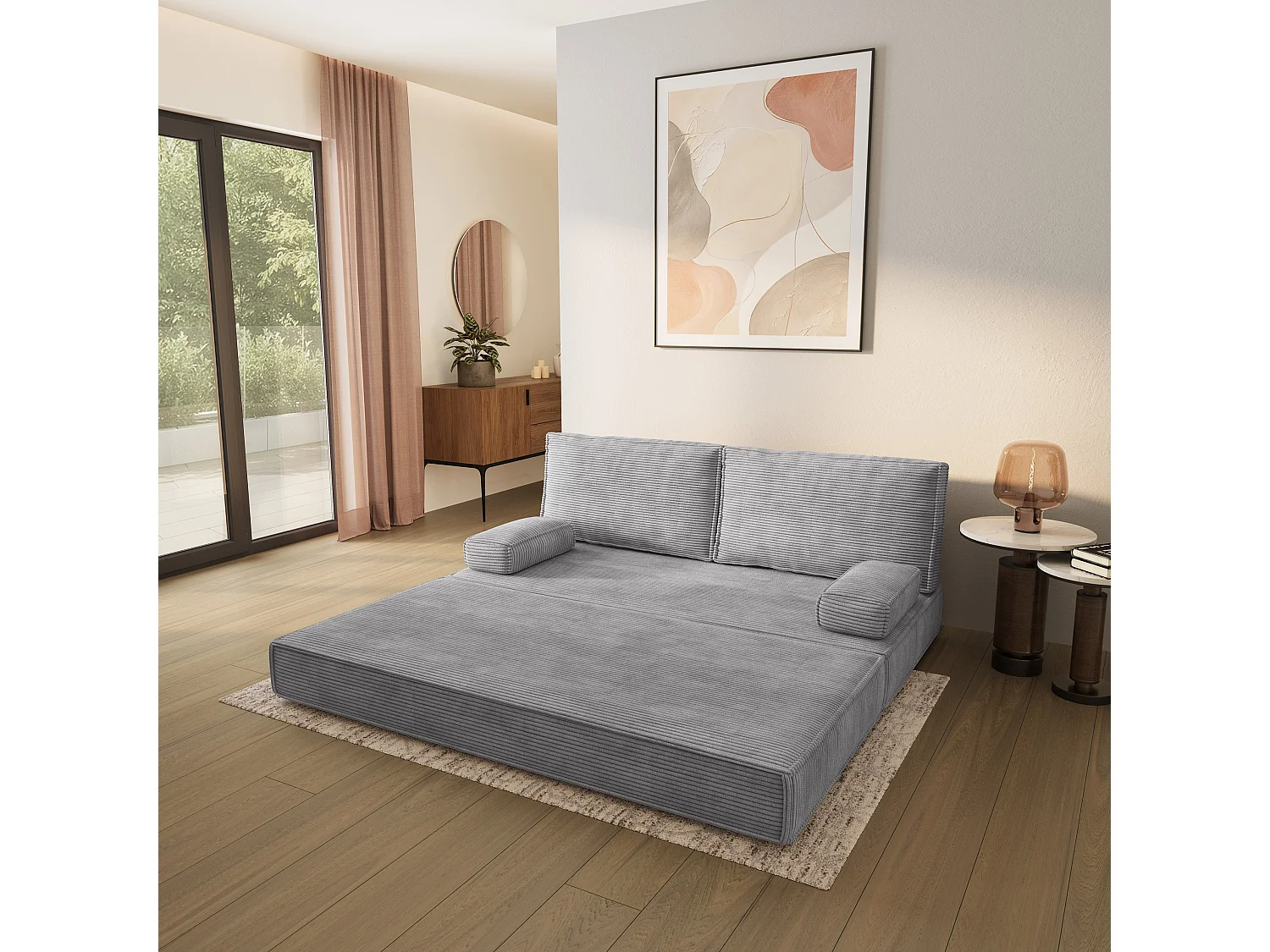 Canapé compressé SILAR sans cadre métallique, Velours côtelé POSO, Gris clair
