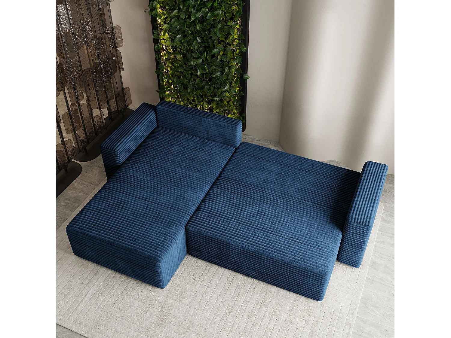 Hoekbank CALTI, met slaapfunctie, Cordstof Blauw