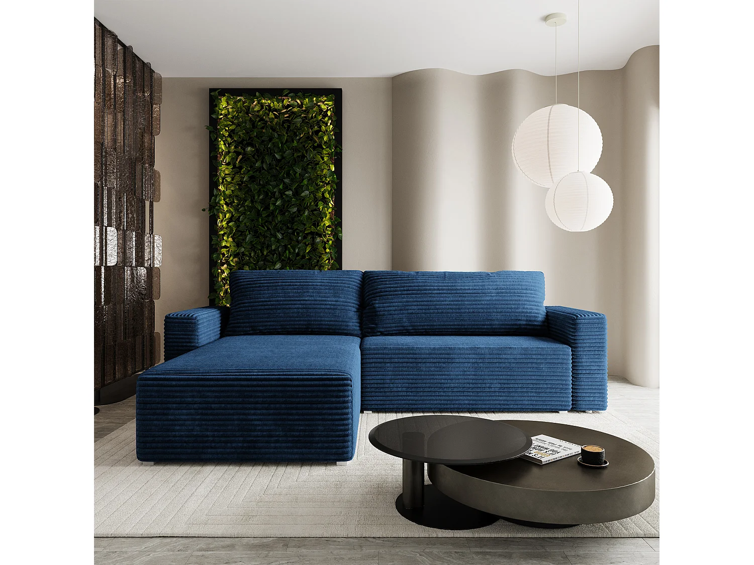 Hoekbank CALTI, met slaapfunctie, Cordstof Blauw