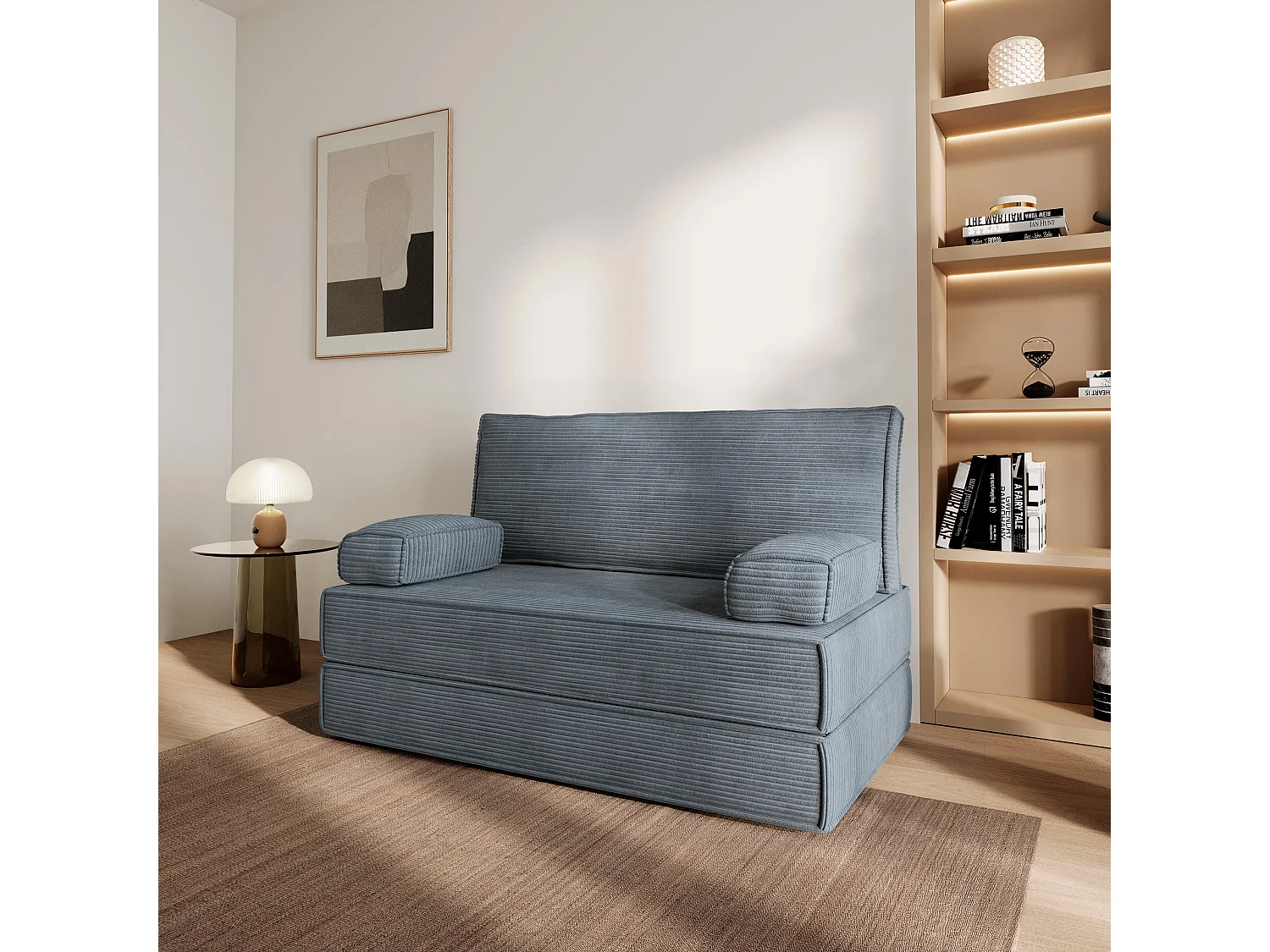 Canapé compressé LADIA sans cadre métallique, Velours côtelé POSO, Gris
