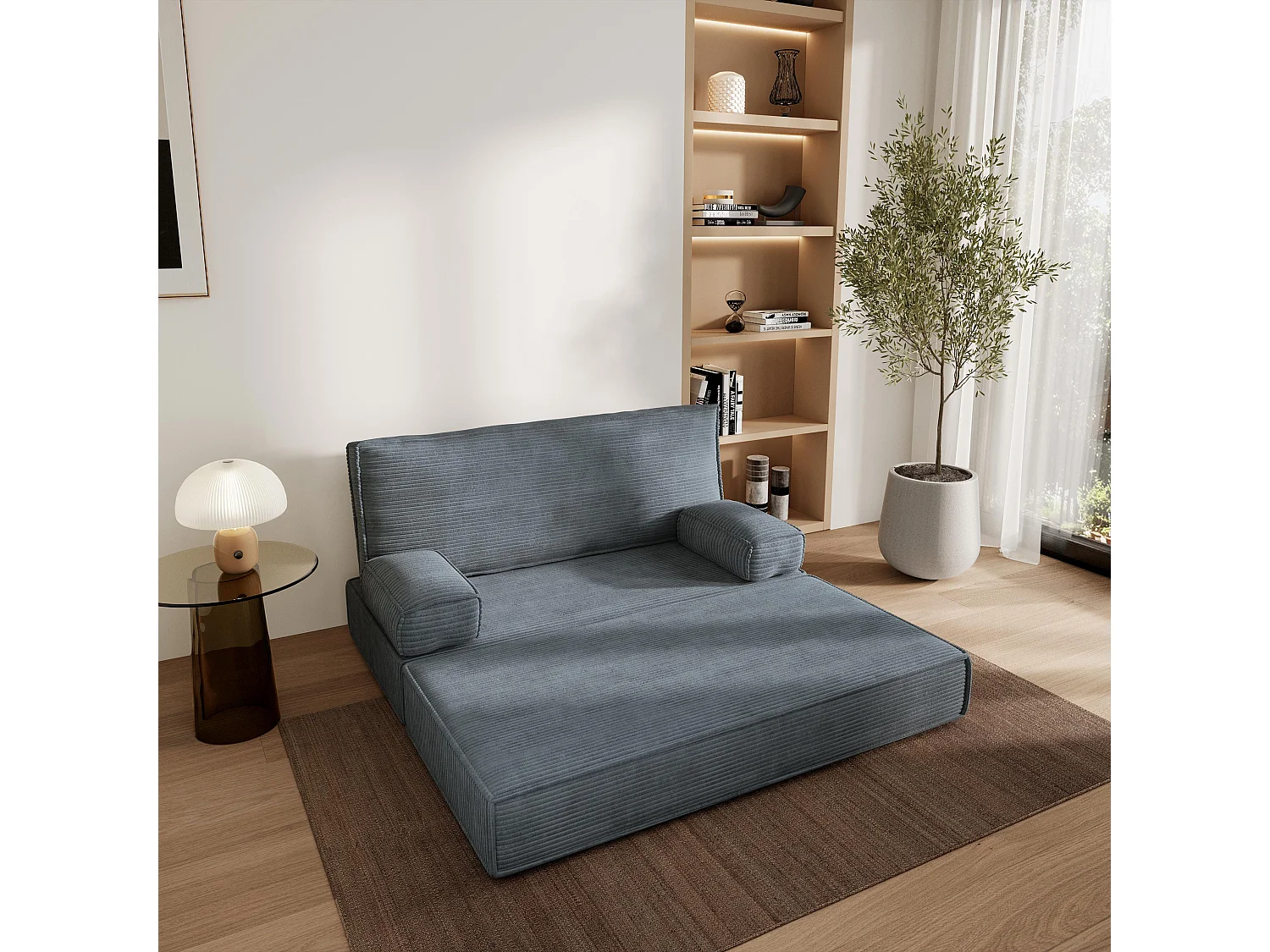 Canapé compressé LADIA sans cadre métallique, Velours côtelé POSO, Gris