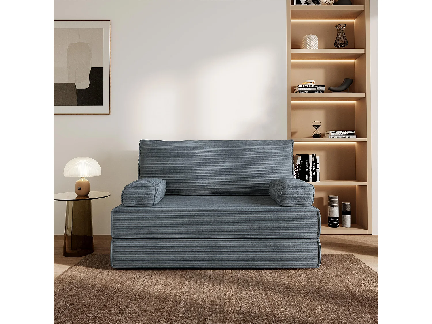 Canapé compressé LADIA sans cadre métallique, Velours côtelé POSO, Gris