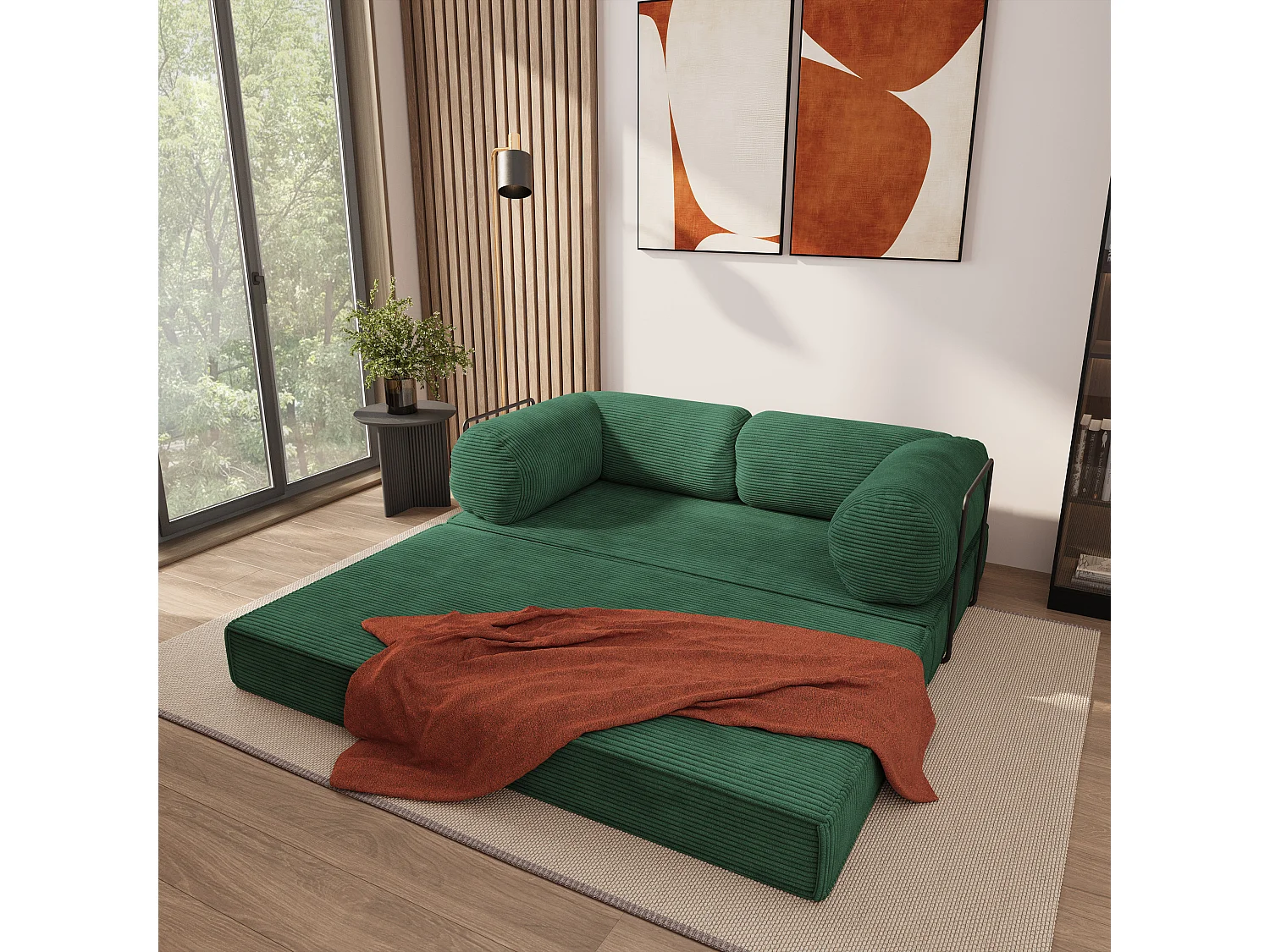 Canapé compressé ALVIO avec cadre métallique, Velours côtelé POSO, Vert