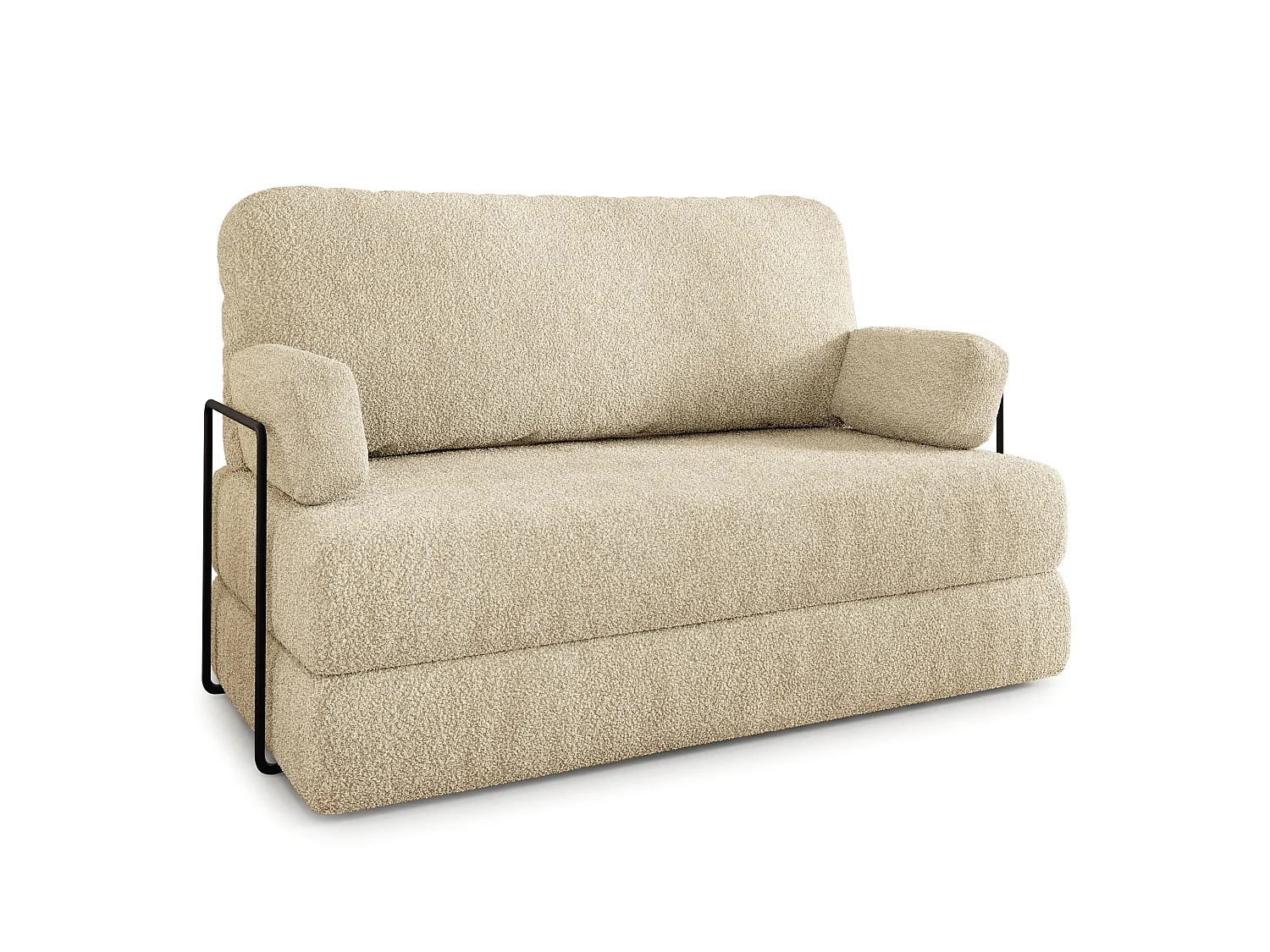 Canapé compressé KESTE avec cadre métallique, Tissu bouclé, Crème