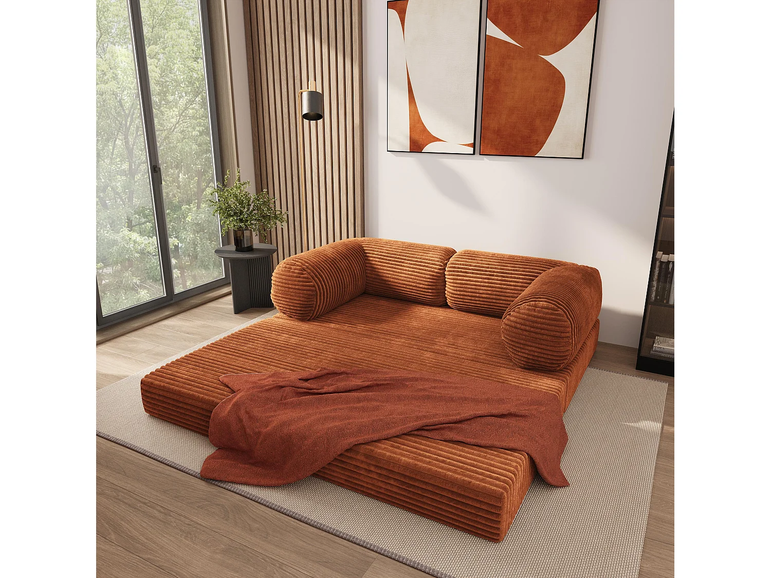 Canapé compressé ALVIO sans cadre métallique, Velours côtelé TILIA, Marron