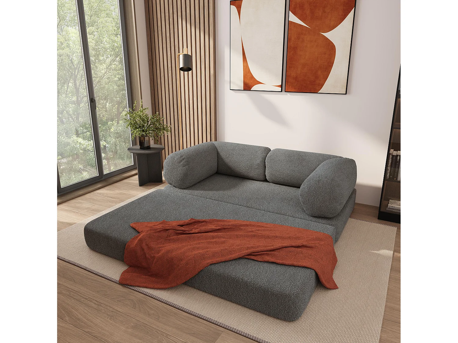 Canapé compressé EIREN sans cadre métallique, Tissu bouclé, Gris
