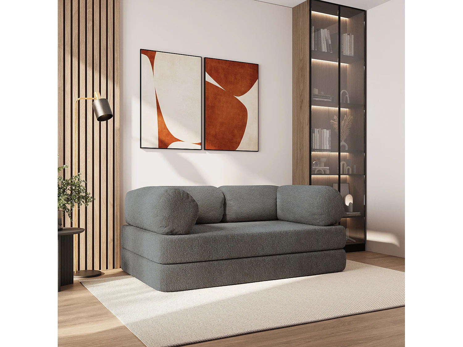 Canapé compressé EIREN sans cadre métallique, Tissu bouclé, Gris