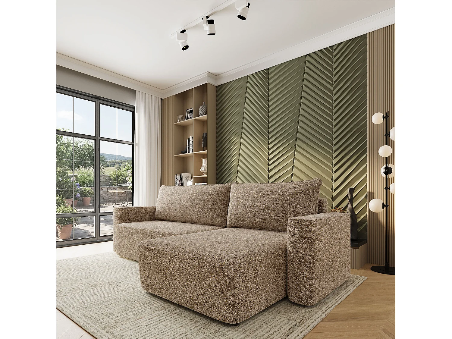 Hoekbank BELARO, met slaapfunctie, Chenille Beige