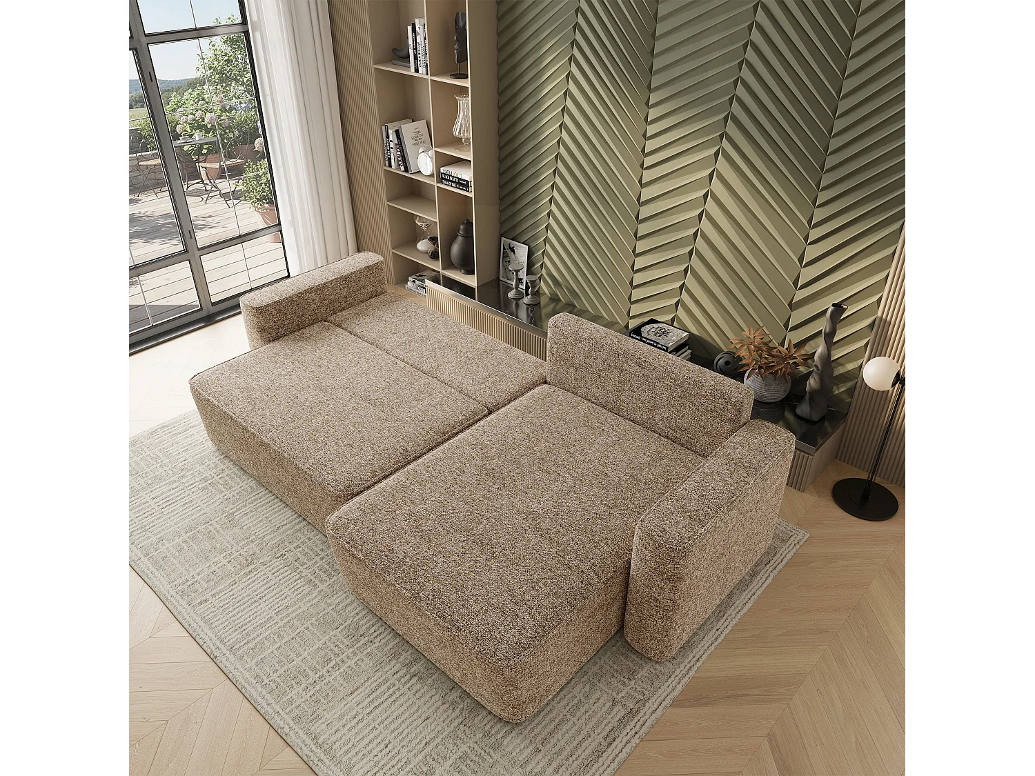 Hoekbank BELARO, met slaapfunctie, Chenille Beige