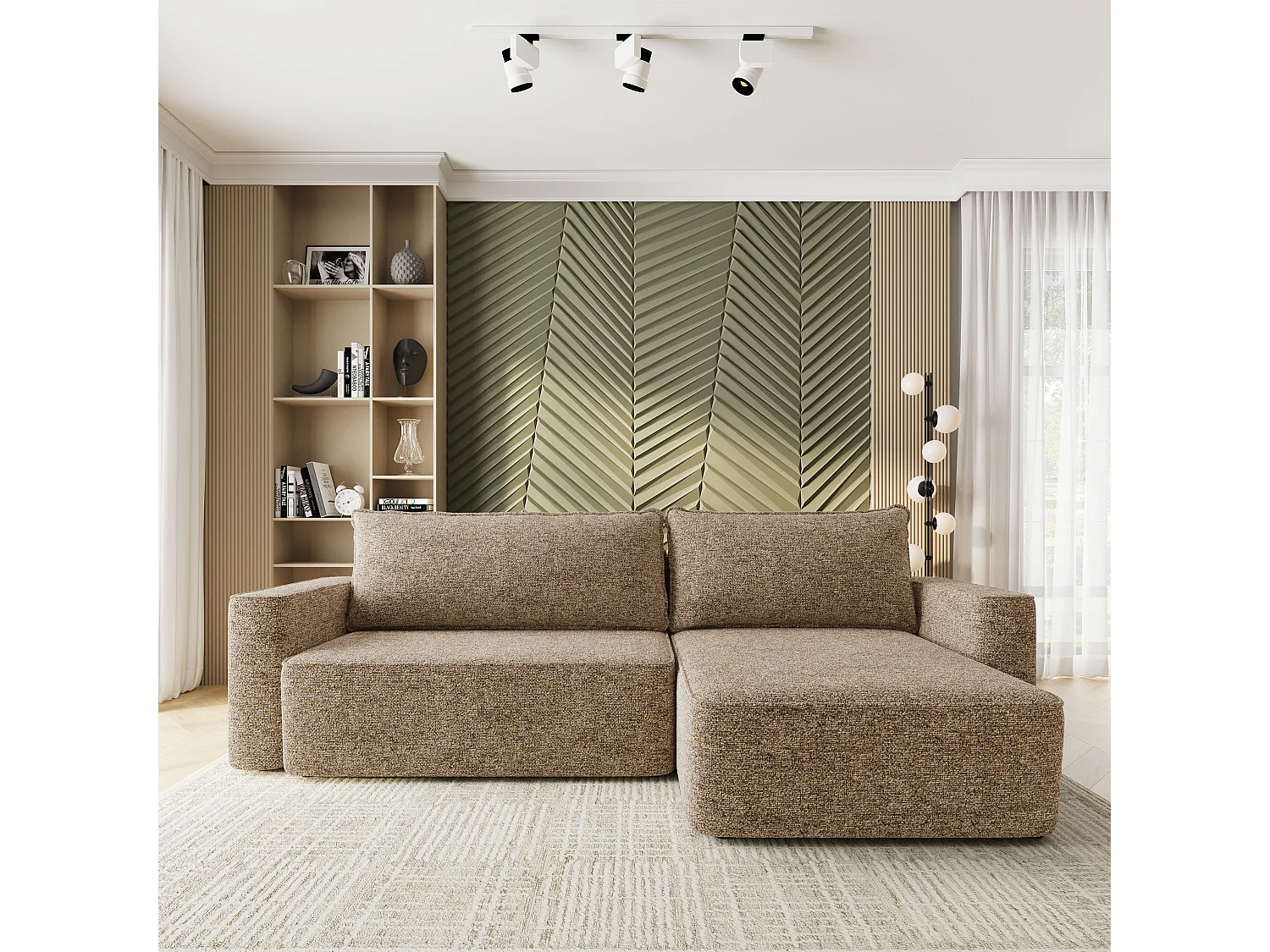 Hoekbank BELARO, met slaapfunctie, Chenille Beige