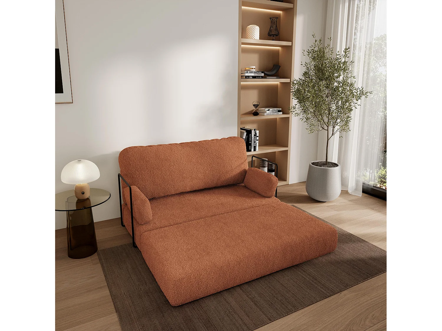 Canapé compressé KESTE avec cadre métallique, Tissu bouclé, Cuivré