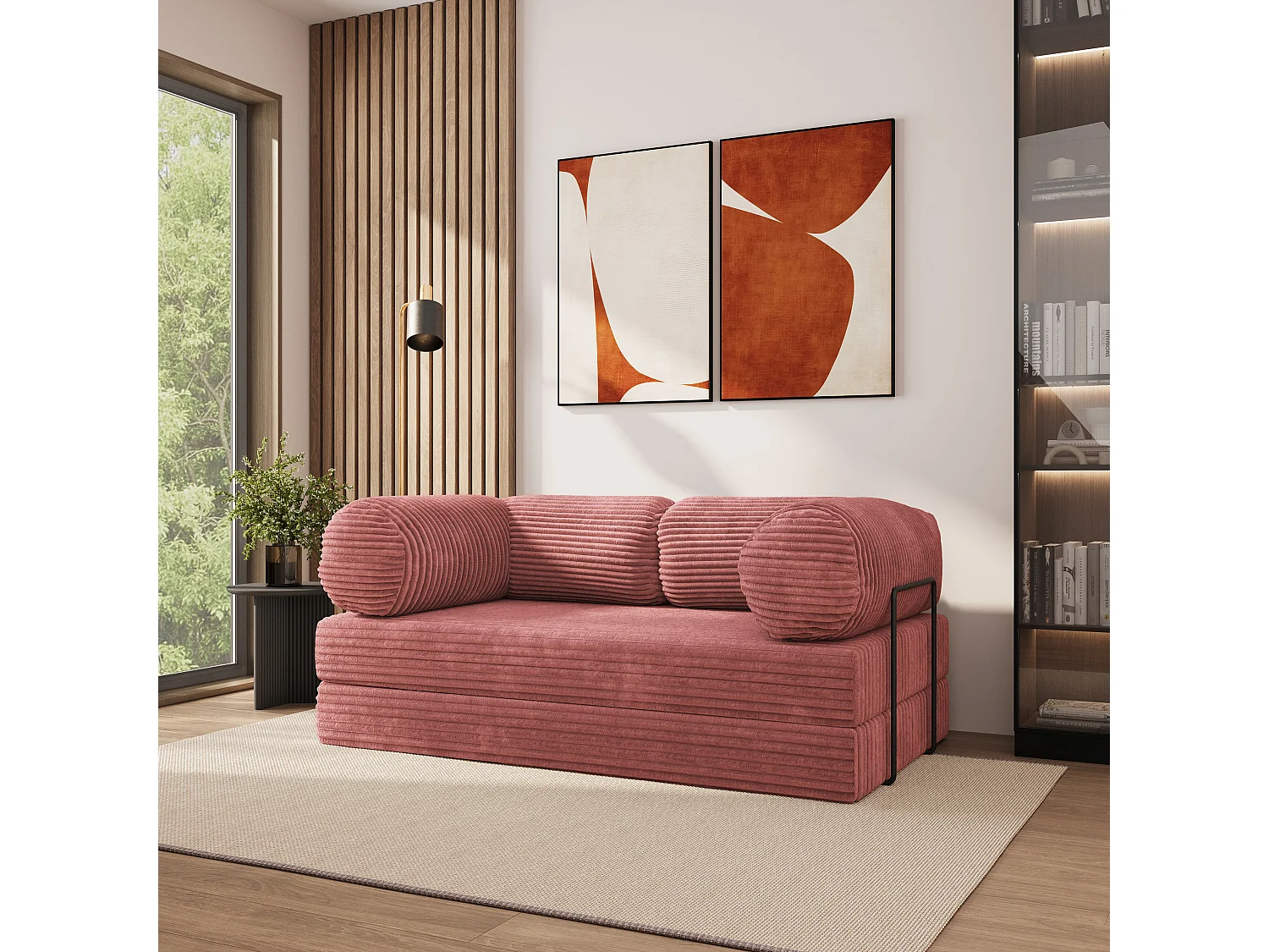 Canapé compressé ALVIO avec cadre métallique, Velours côtelé TILIA, Rose poudré
