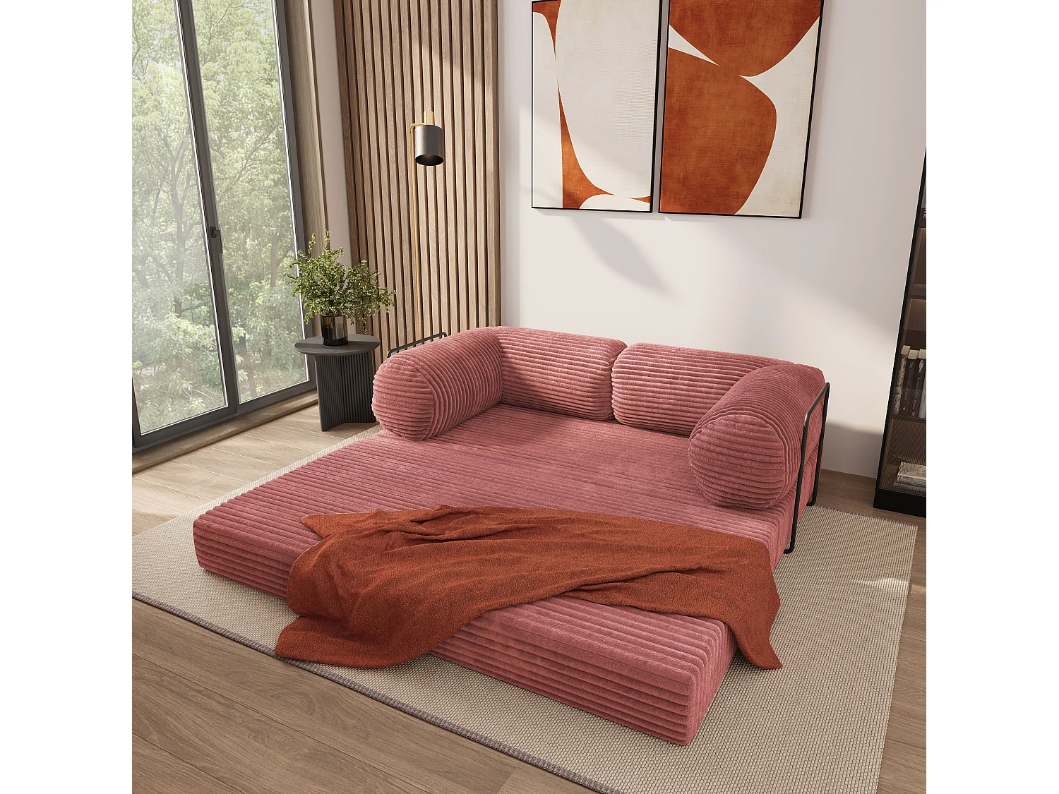 Canapé compressé ALVIO avec cadre métallique, Velours côtelé TILIA, Rose poudré