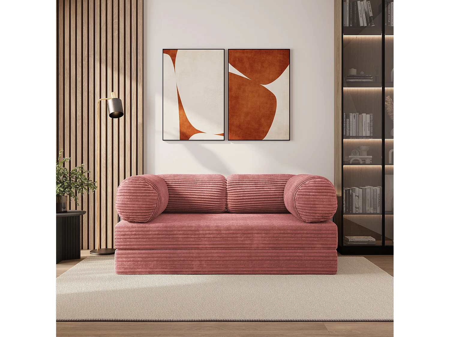 Canapé compressé ALVIO avec cadre métallique, Velours côtelé TILIA, Rose poudré