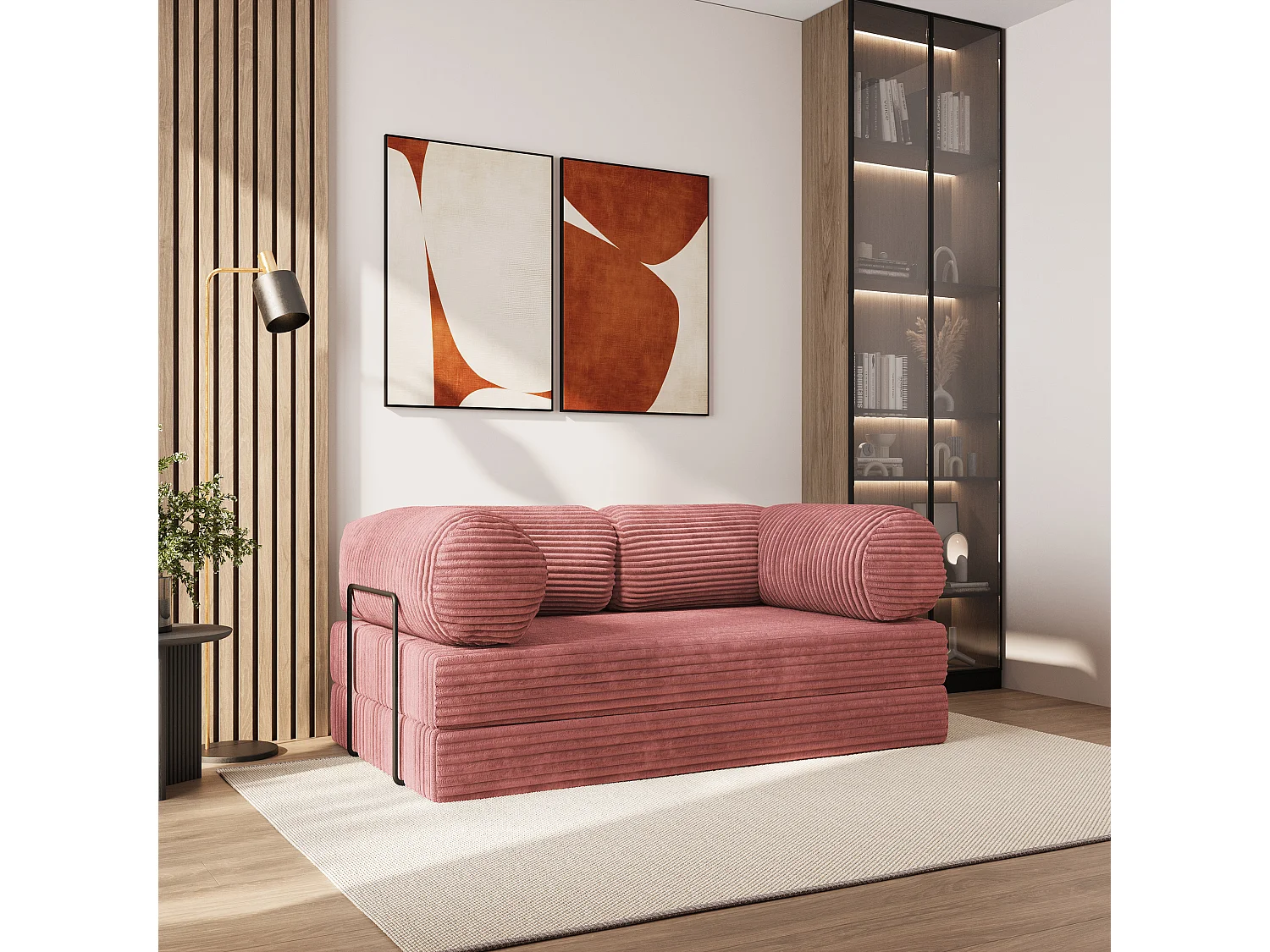 Canapé compressé ALVIO avec cadre métallique, Velours côtelé TILIA, Rose poudré