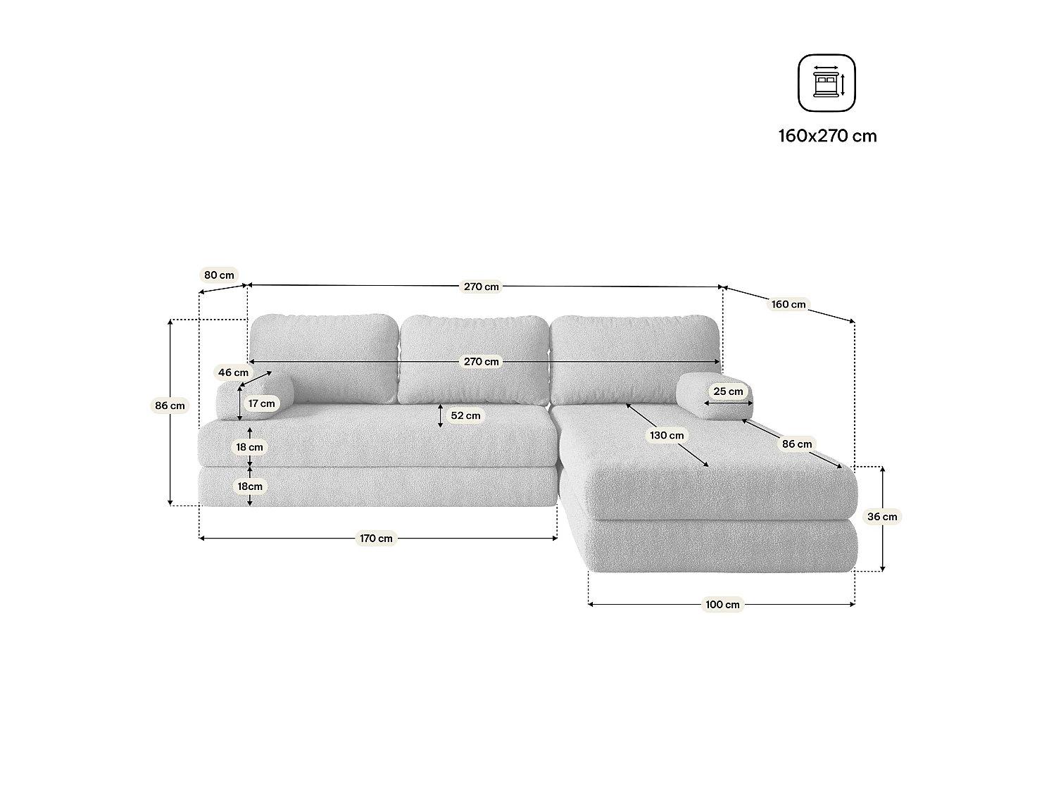 Canapé convertible compressé LEA, sans cadre métallique, bouclé Vert