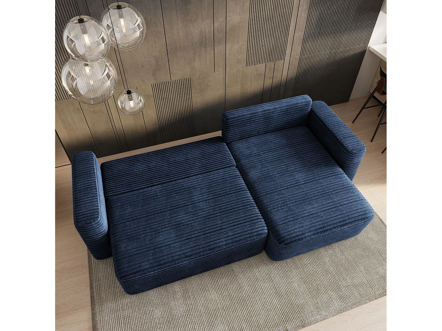 Hoekbank TELIN, met slaapfunctie, Cordstof Blauw
