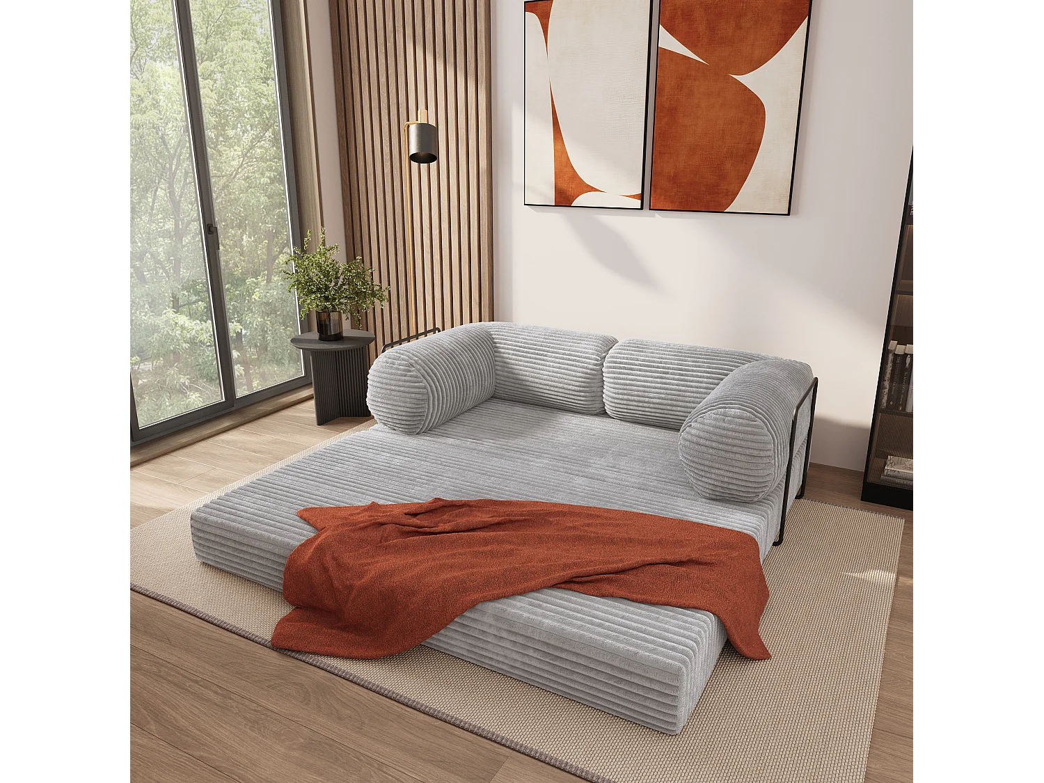 Canapé compressé ALVIO avec cadre métallique, Velours côtelé TILIA, Gris clair