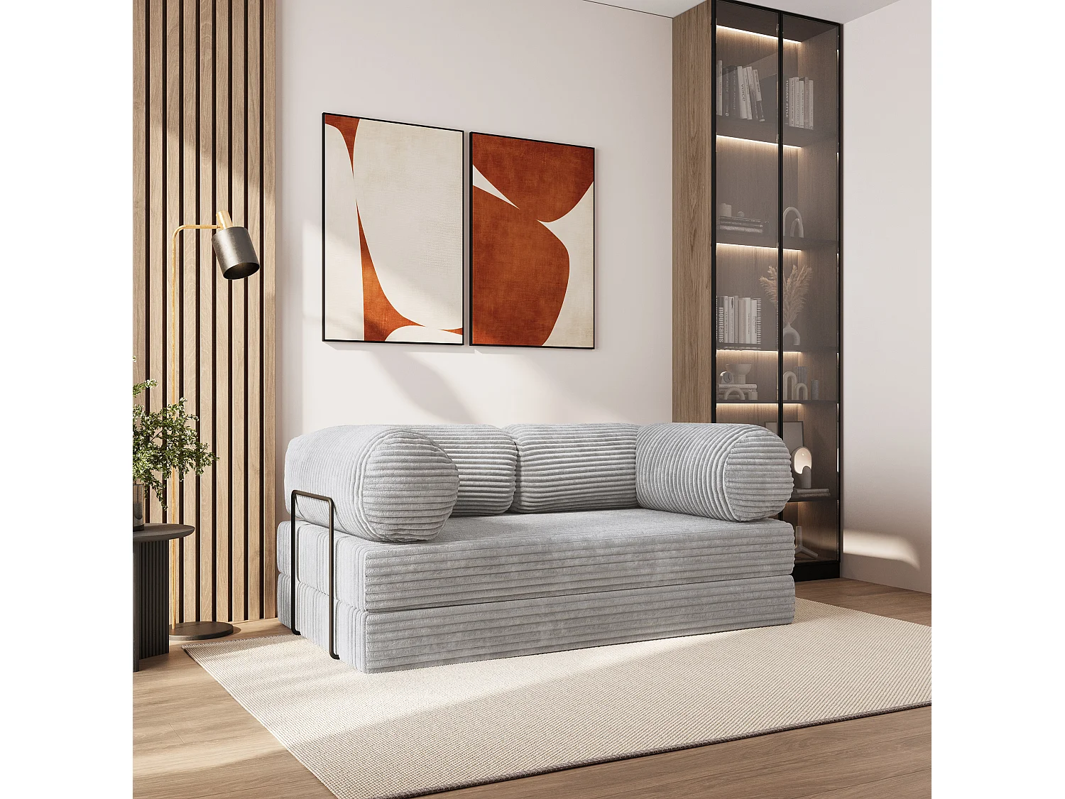 Canapé compressé ALVIO avec cadre métallique, Velours côtelé TILIA, Gris clair
