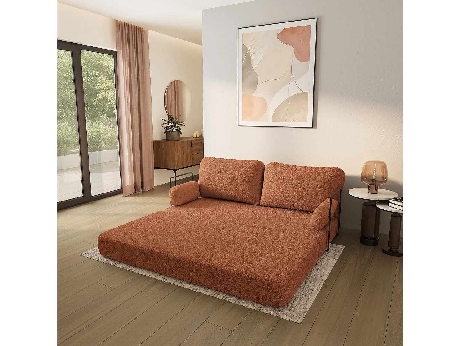 Canapé compressé NIKSI avec cadre métallique, Tissu bouclé, Cuivré