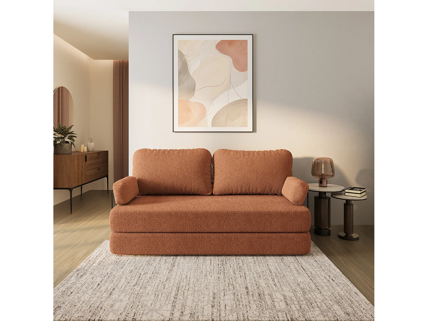 Canapé compressé NIKSI avec cadre métallique, Tissu bouclé, Cuivré