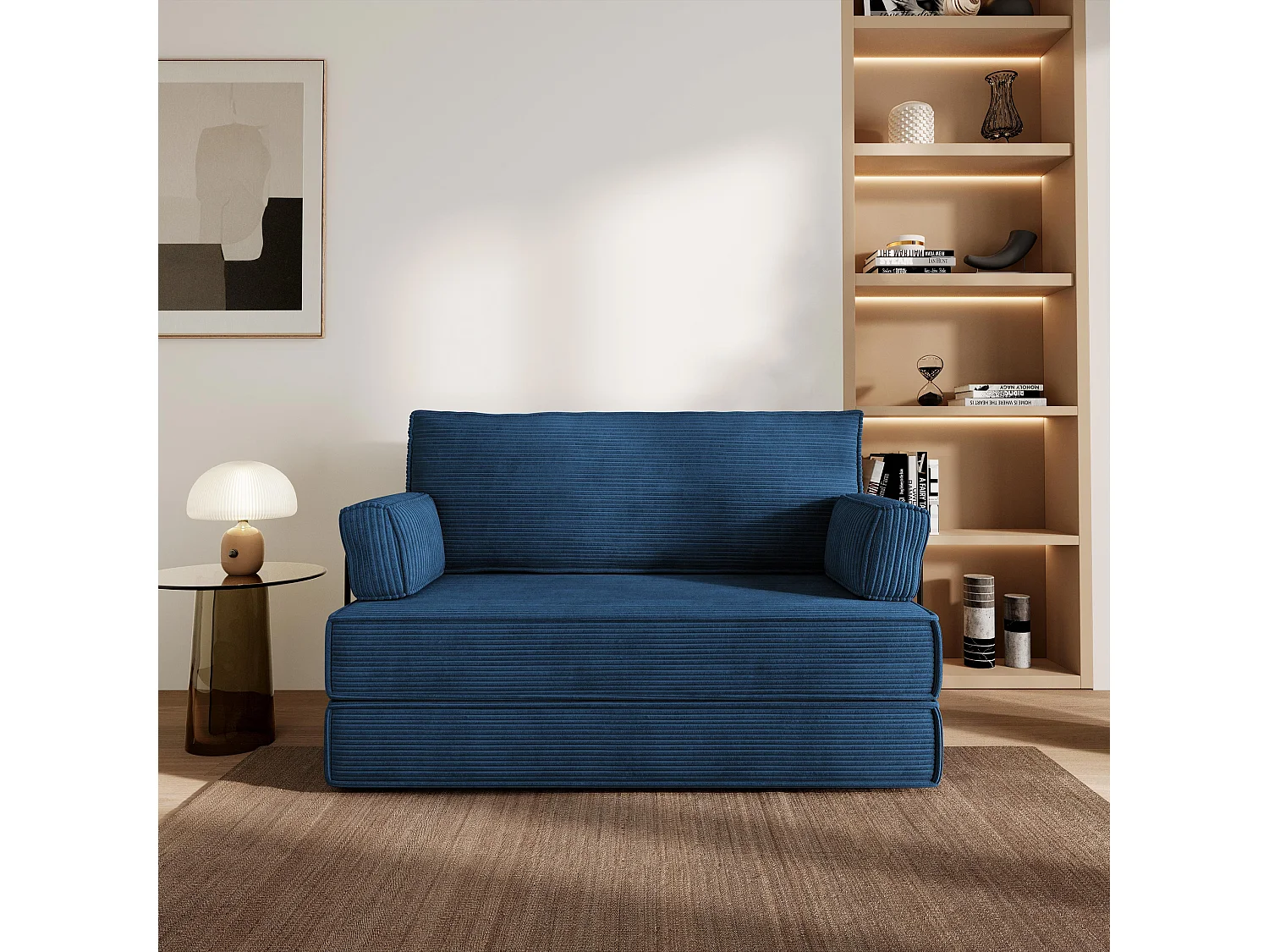 Canapé compressé LADIA avec cadre métallique, Velours côtelé POSO, Bleu