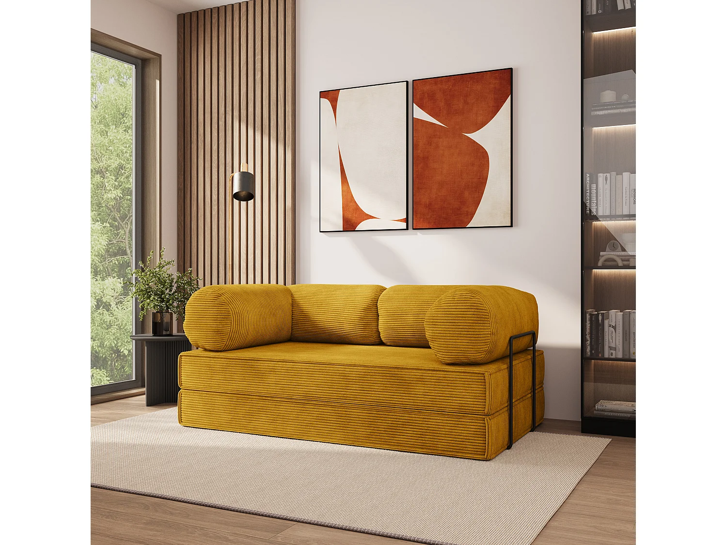 Canapé compressé ALVIO avec cadre métallique, Velours côtelé POSO, Jaune