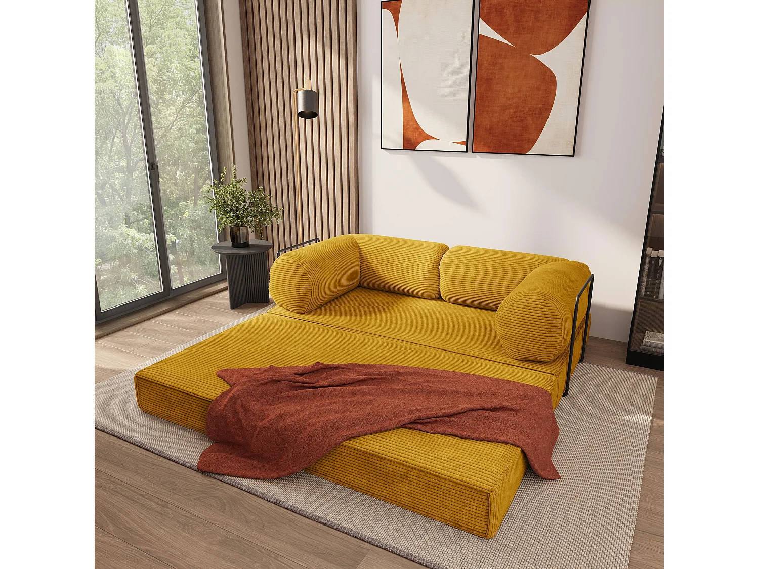Canapé compressé ALVIO avec cadre métallique, Velours côtelé POSO, Jaune
