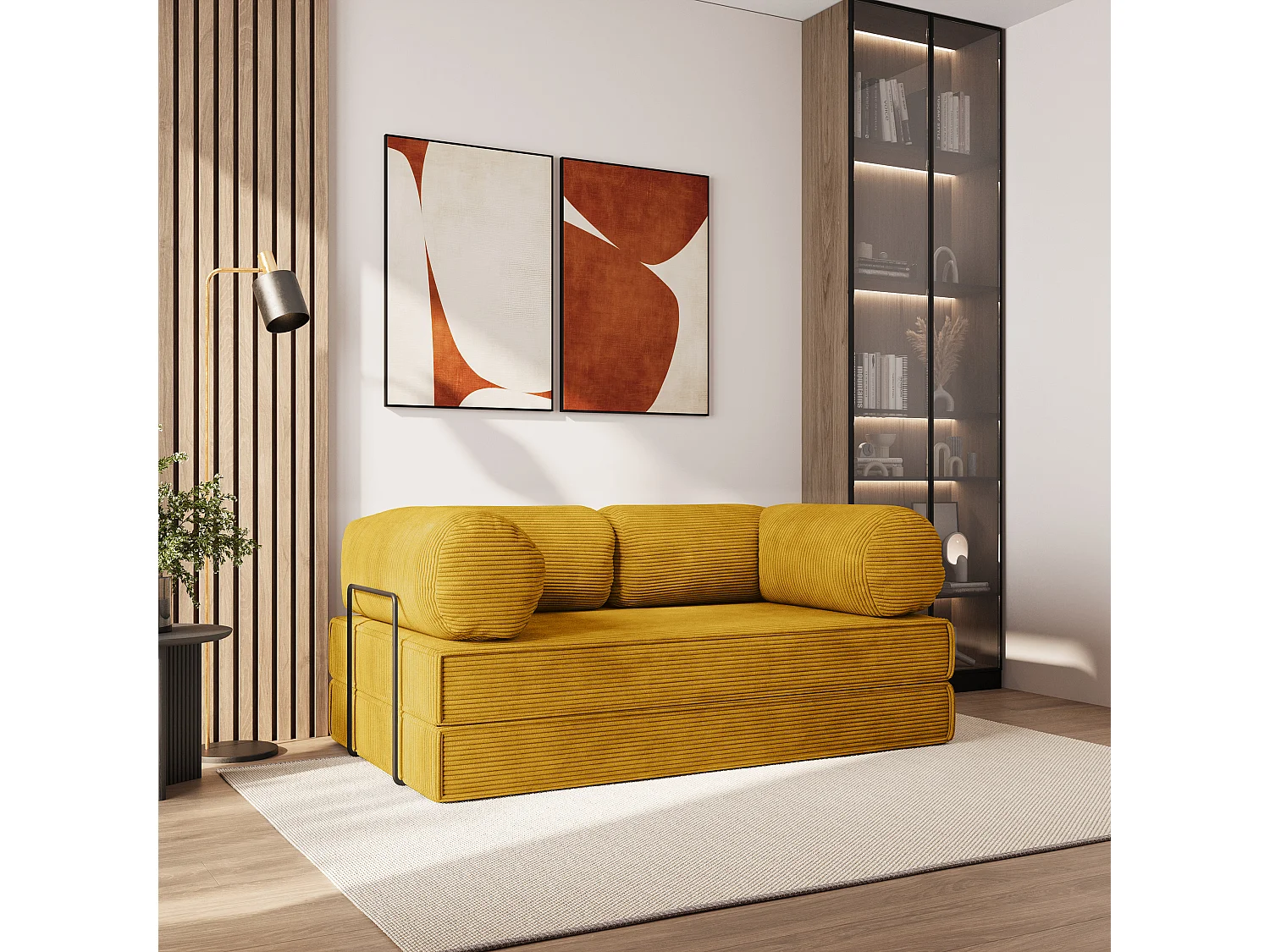 Canapé compressé ALVIO avec cadre métallique, Velours côtelé POSO, Jaune
