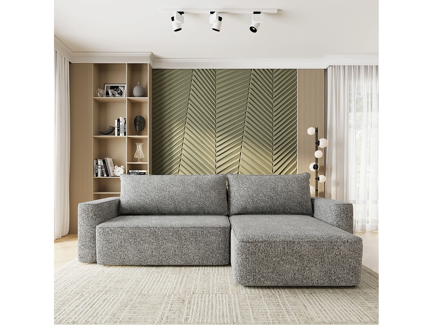 Hoekbank BELARO, met slaapfunctie, Chenille Lichtgrijs