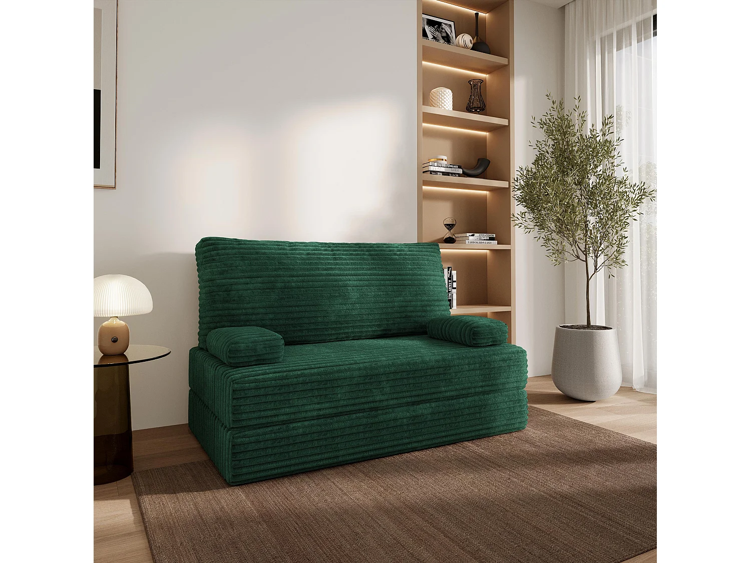 Canapé compressé LADIA sans cadre métallique, Velours côtelé TILIA, Vert bouteille