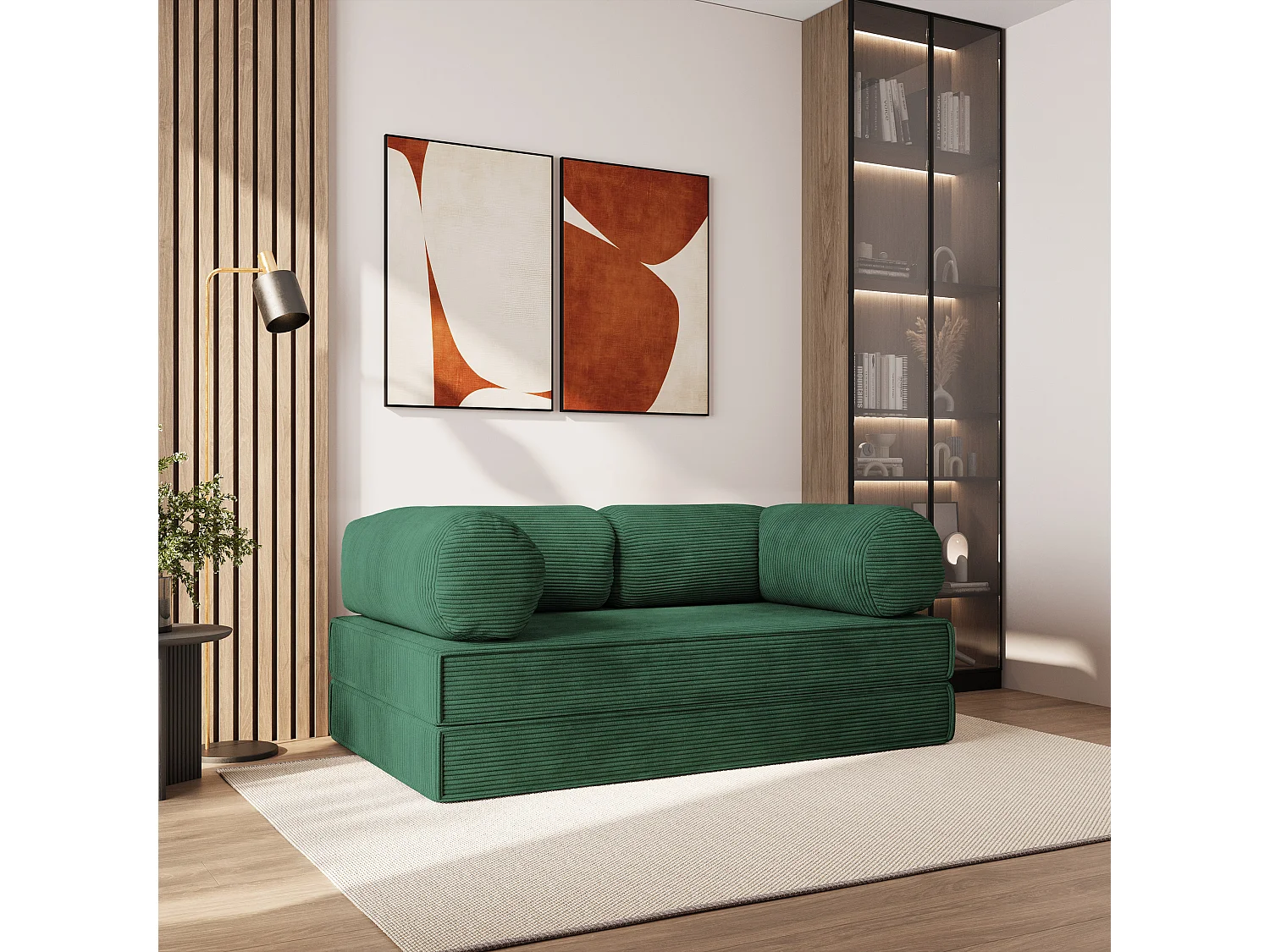 Canapé compressé ALVIO sans cadre métallique, Velours côtelé POSO, Vert