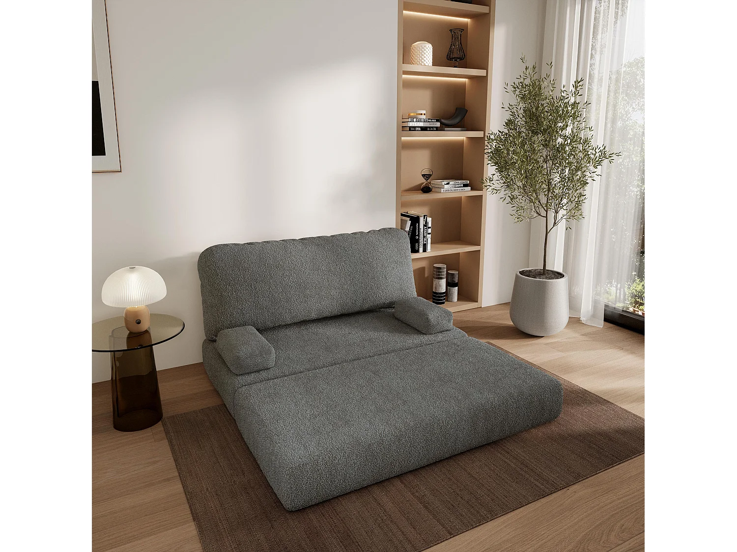 Canapé compressé KESTE sans cadre métallique, Tissu bouclé, Gris