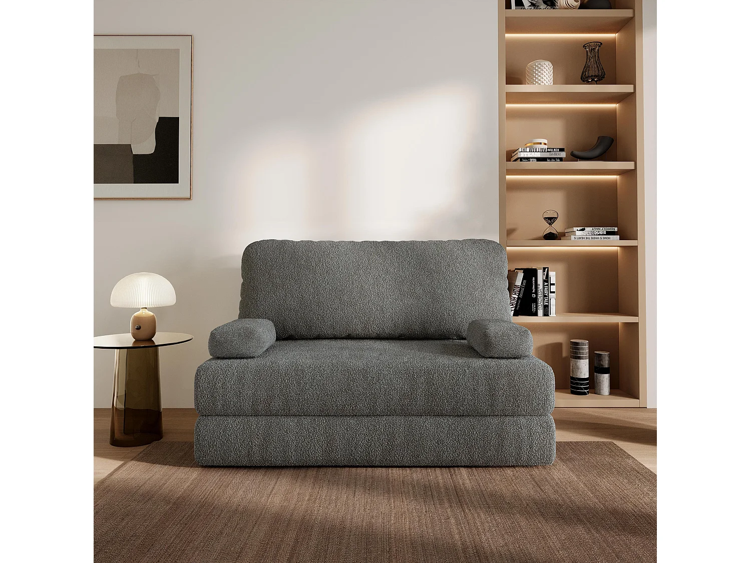 Canapé compressé KESTE sans cadre métallique, Tissu bouclé, Gris
