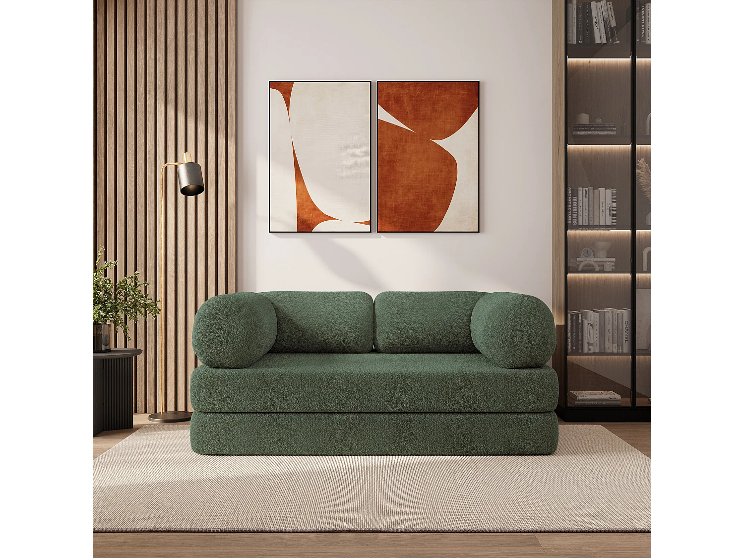 Canapé compressé EIREN sans cadre métallique, Tissu bouclé, Vert