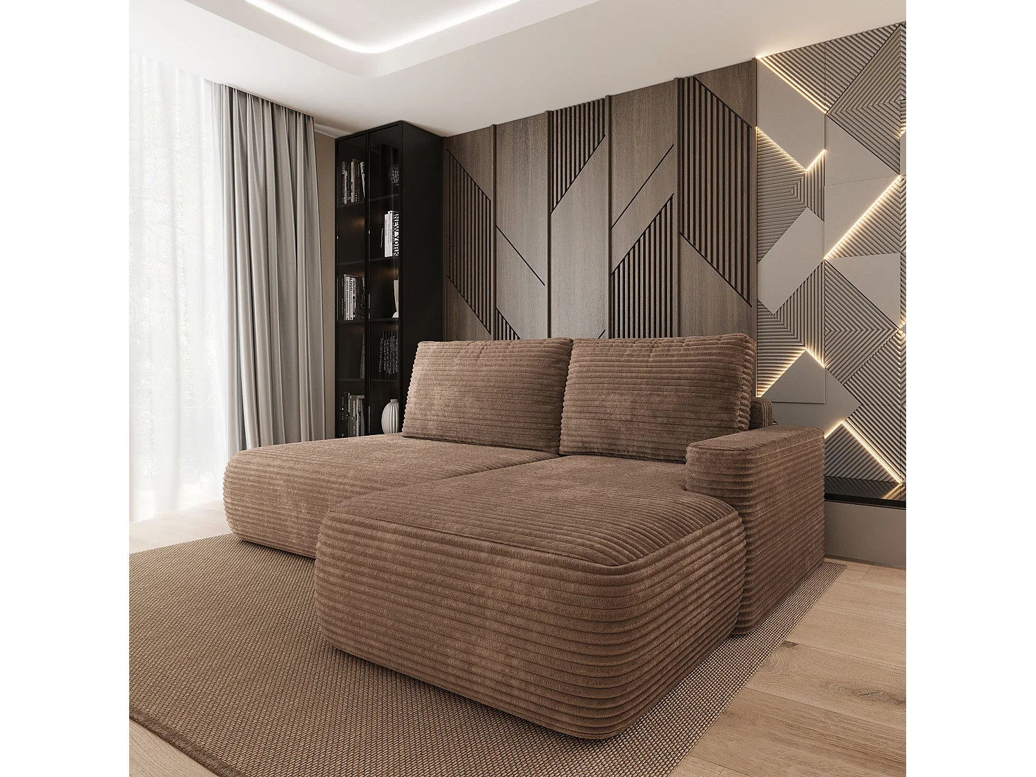 Hoekbank AVINI, met slaapfunctie, Cordstof Beige