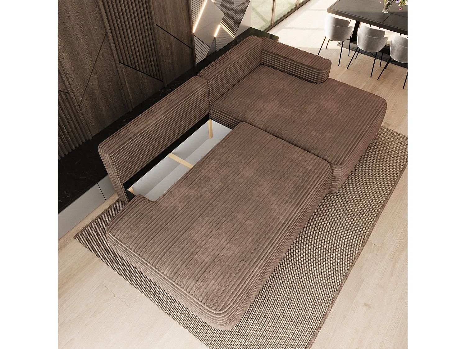 Hoekbank AVINI, met slaapfunctie, Cordstof Beige