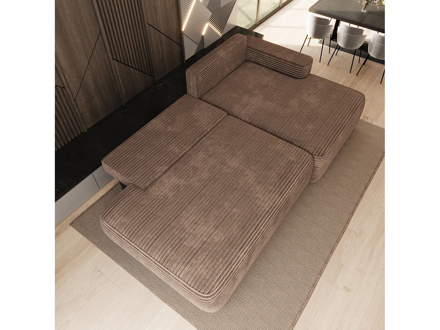 Hoekbank AVINI, met slaapfunctie, Cordstof Beige